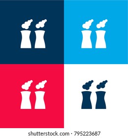 Factory towers spreading smoke four color material and minimal icon logo set in red and blue