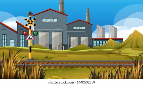 Factory train track background illustration