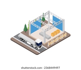 the factory under contruction  isometric graphic