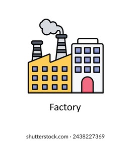 Ilustración de diseño de icono de contorno lleno de vector de fábrica. Símbolo de unidades de fabricación sobre fondo blanco EPS 10 Archivo