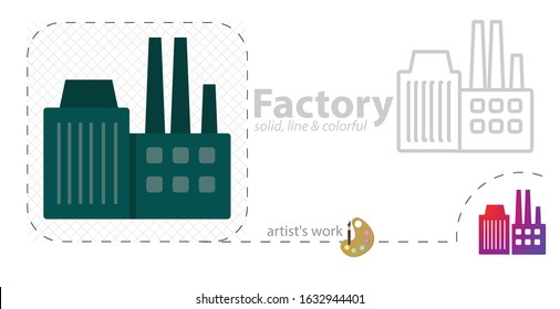factory vector flat illustration, solid, line icon