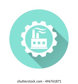 Factory vector icon with long shadow. White illustration isolated for graphic and web design.