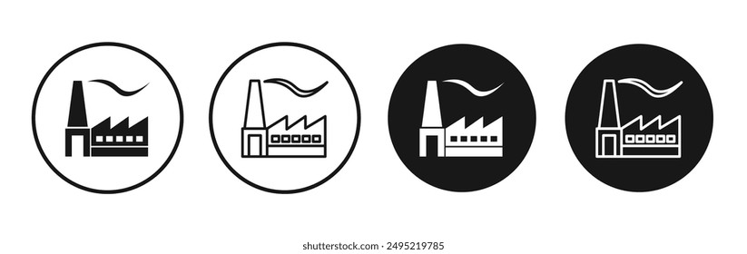 Factory vector icon set black filled and outlined style.