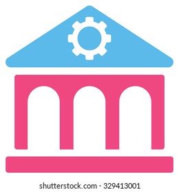 Factory vector icon. Style is bicolor flat symbol, pink and blue colors, rounded angles, white background.