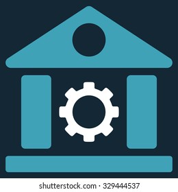 Factory vector icon. Style is bicolor flat symbol, blue and white colors, rounded angles, dark blue background.