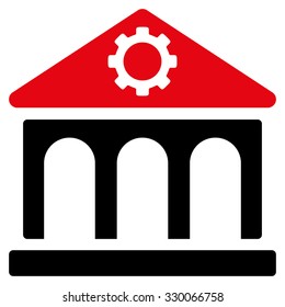 Factory vector icon. Style is bicolor flat symbol, intensive red and black colors, rounded angles, white background.