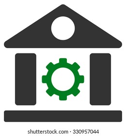 Factory vector icon. Style is bicolor flat symbol, green and gray colors, rounded angles, white background.