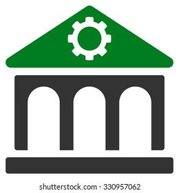 Factory vector icon. Style is bicolor flat symbol, green and gray colors, rounded angles, white background.