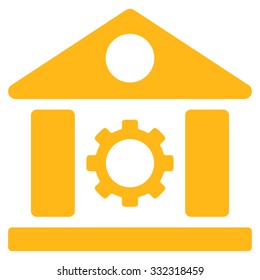 Factory vector icon. Style is flat symbol, yellow color, rounded angles, white background.