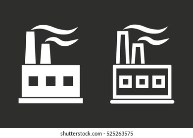Factory vector icon. White illustration isolated on black background for graphic and web design.