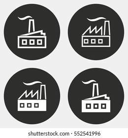 Factory vector icon. White illustration isolated on black background for graphic and web design.