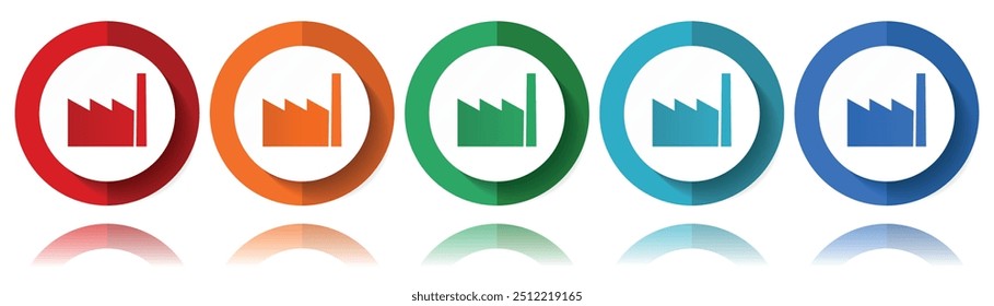 Iconos del vector de la fábrica, sistema plano del icono para el diseño del logotipo, diseño web y aplicaciones móviles, colección colorida del Botón del Web en eps 10