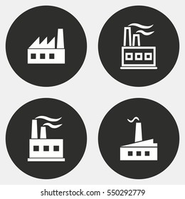 Factory vector icons set. White illustration isolated for graphic and web design.