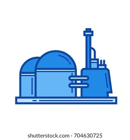 Factory vector line icon isolated on white background. Factory line icon for infographic, website or app. Blue icon designed on a grid system.