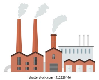 Factory vector - old brick industrial architecture vector illustration.