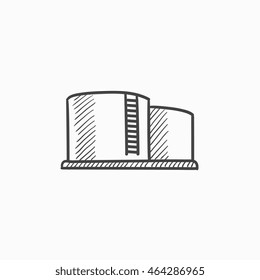 Icono de esbozo de vector de fábrica aislado en el fondo. Icono de fábrica dibujado a mano. Icono de esbozo de fábrica para infografía, sitio web o aplicación.