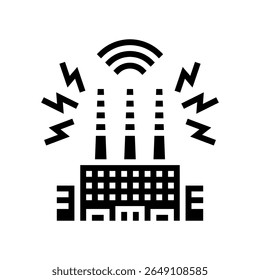 factory visible sound waves coming out of exhausts glyph icon vector. factory visible sound waves coming out of exhausts sign. isolated symbol illustration