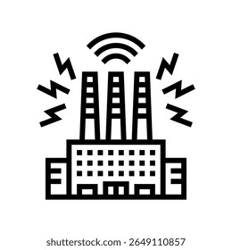 factory visible sound waves coming out of exhausts line icon vector. factory visible sound waves coming out of exhausts sign. isolated contour symbol black illustration