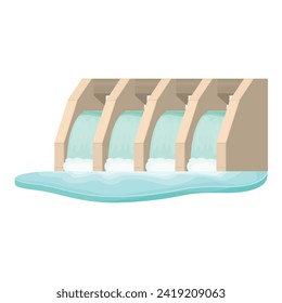 Factory wall power icon cartoon vector. Hydro energy. Electric river