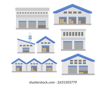Factory warehouse building illustration set