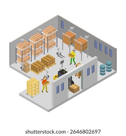 Factory warehouse isometric on white background
