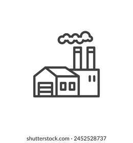 Fábrica con icono de línea de almacén. signo de estilo lineal para concepto móvil y Diseño web. Icono de Vector de contorno de edificio de fábrica de Industrial. Símbolo, ilustración del logotipo. Vector gráfico