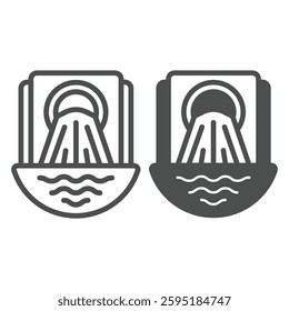 Factory waste drain pipe and dirty water line and solid icon, climate change concept. Vector graphics. Water pollution danger sign on white background, outline style icon for mobile or web design