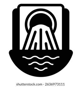 Factory waste drain pipe and dirty water solid icon, climate change concept. Vector graphics. Water pollution danger sign on white background, style mobile or design