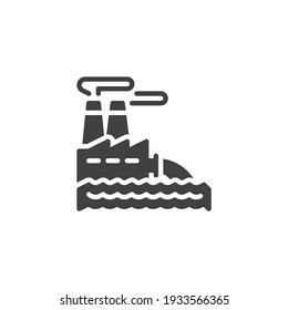 Factory water pollution vector icon. filled flat sign for mobile concept and web design. Industrial waste ocean pollution glyph icon. Symbol, logo illustration. Vector graphics