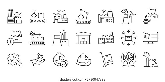 ícone de banner da Web de fábrica define o conceito de ilustrações de vetor multiestilo do contorno