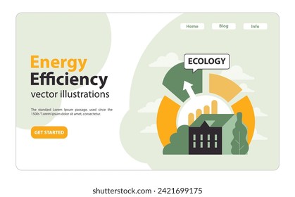 Factory within energy-efficient chart portrays sustainability. Arrow indicating upward trend in ecology awareness. Industrial evolution towards a green future. Flat vector illustration.