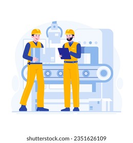 Factory worker doing inspection flat illustration