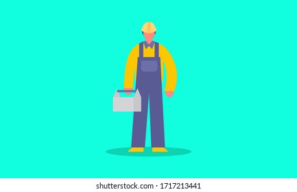 Ilustración plana de trabajador de fábrica Icono símbolo del logotipo del botón vector