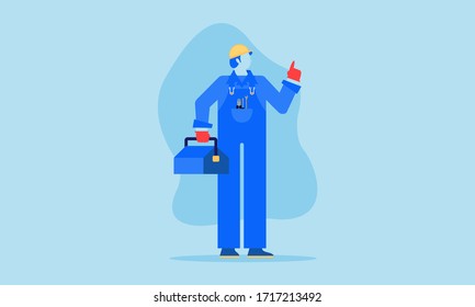 Factory worker flat illustration icon vector button logo symbol concept