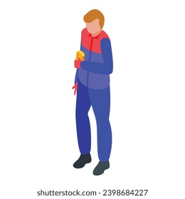 Factory worker icon isometric vector. Employee produce food. Quality control check