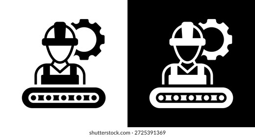 Factory Worker Icon Of Mixed Black And White Style