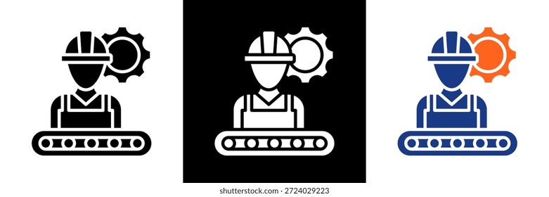 Factory Worker Icon Set Glyph Vector Illustration