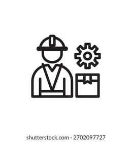 Icono de trabajador de fábrica que simboliza la mano de obra industrial, la producción y la operación de la máquina, que representa al personal de fabricación especializado, el personal moderno de la planta y la gestión de la fuerza de trabajo operativa.