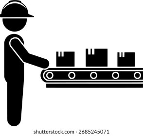 Factory Worker on Assembly Line Conveyor Belt Icon