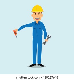 factory worker on blue suit with isolated background