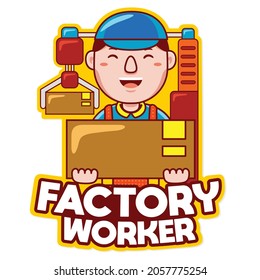 Factory Worker Profession Mascot Logo Vector in Cartoon Style