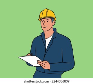 Factory worker taking notes illustration