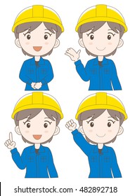 factory worker woman expression set / Four variations vector illustration set Type-B
