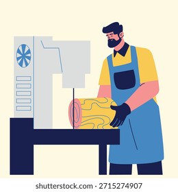 factory worker wood process illustration