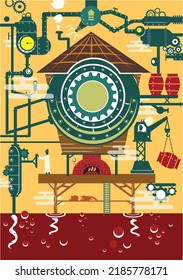 A factory with workers in different positions or work. Editable Clip Art.
