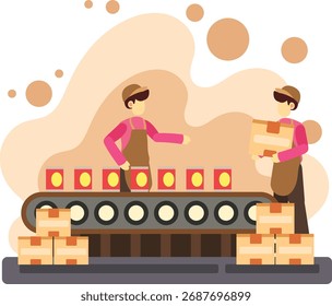 Trabalhadores de fábrica na ilustração da linha de montagem do produto