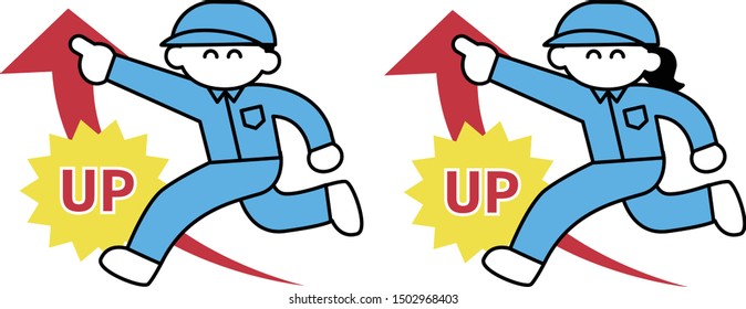 Factory workers women and men who improve their level (deformation)