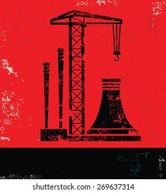 Factory,industry design on red background,grunge vector
