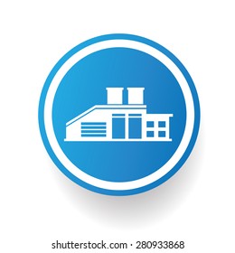 Factory,industry icon design on blue button,white background,clean vector