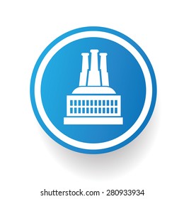Factory,industry icon design on blue button,white background,clean vector